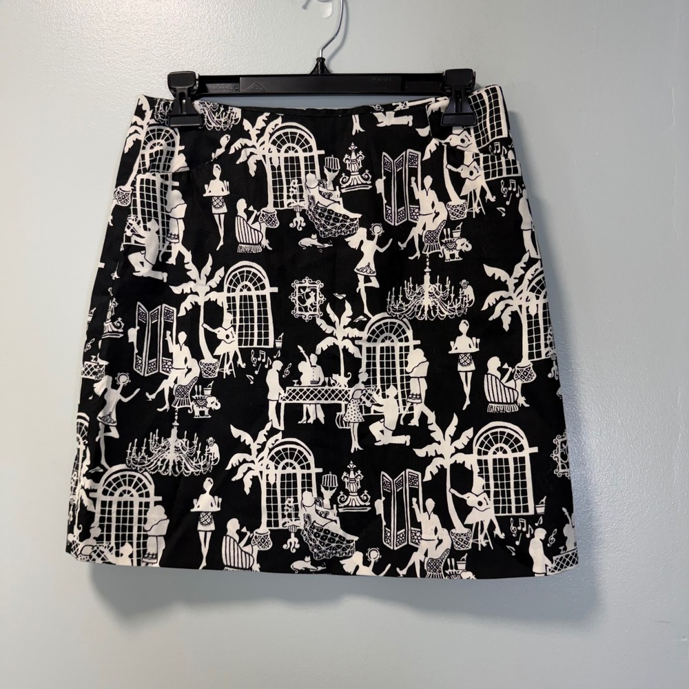 Lilly Pulitzer Late Night Toile Print Cotton Mini Skirt Black White Size 0